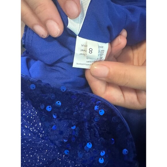 Zeeyecie Sequin High Neck Royal Blue Prom Dress Sparkly Tulle Ball Gown 8 - Picture 6 of 6